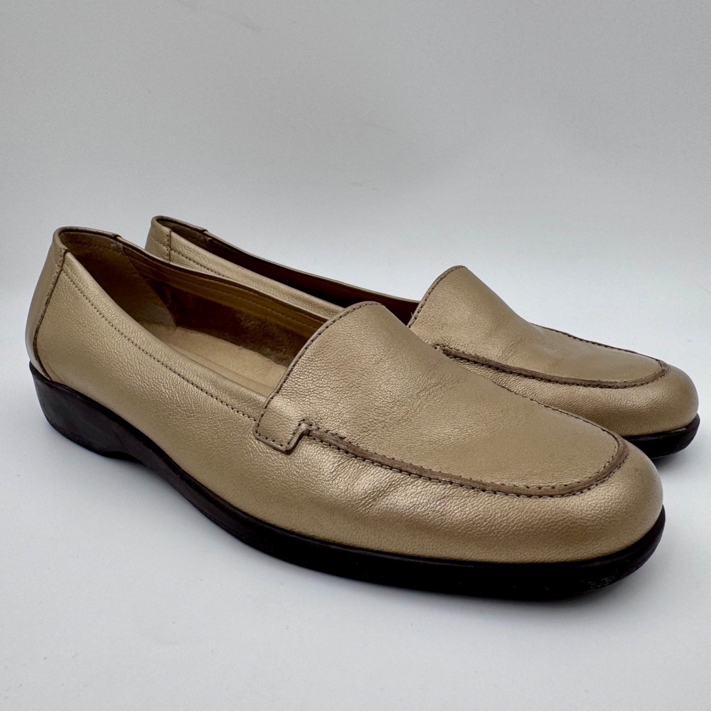Easy‎ Spirit Abide Womens 7B Gold Metallic Brazil Leather Slip On Loafer Shoes
